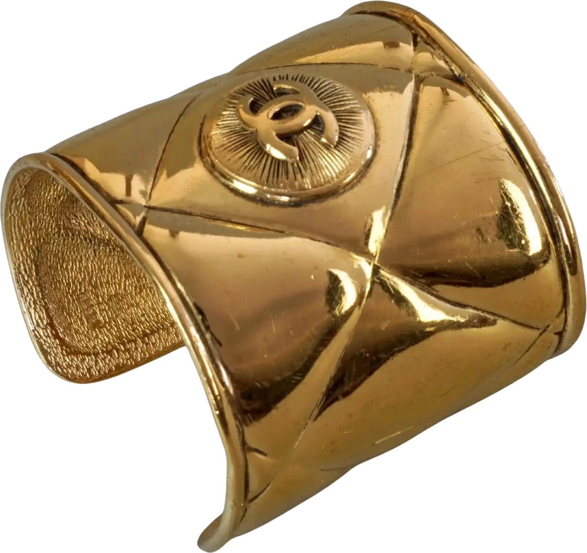 Vintage CHANEL Logo Medallion Quilted Cuff Bracelet