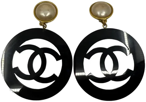 Chanel Runway Earrings Collection 28 Black Lucite Pearl clip on earrings