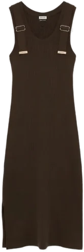 ribbed-knit buckle-detail midi dress